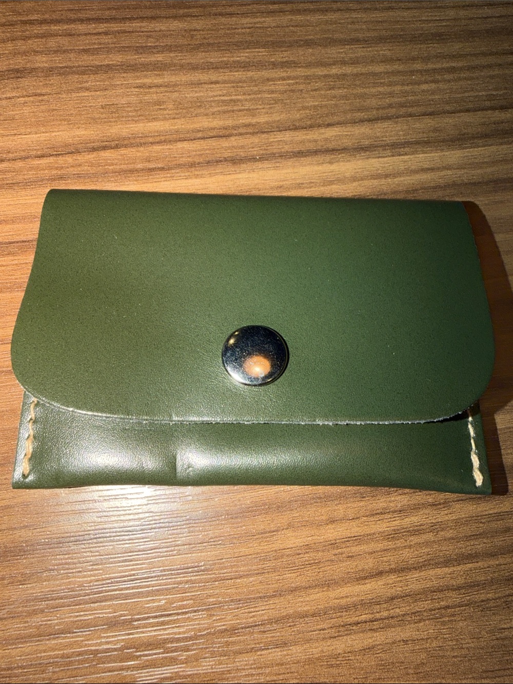 Dark Green Leather Snap Card Wallet